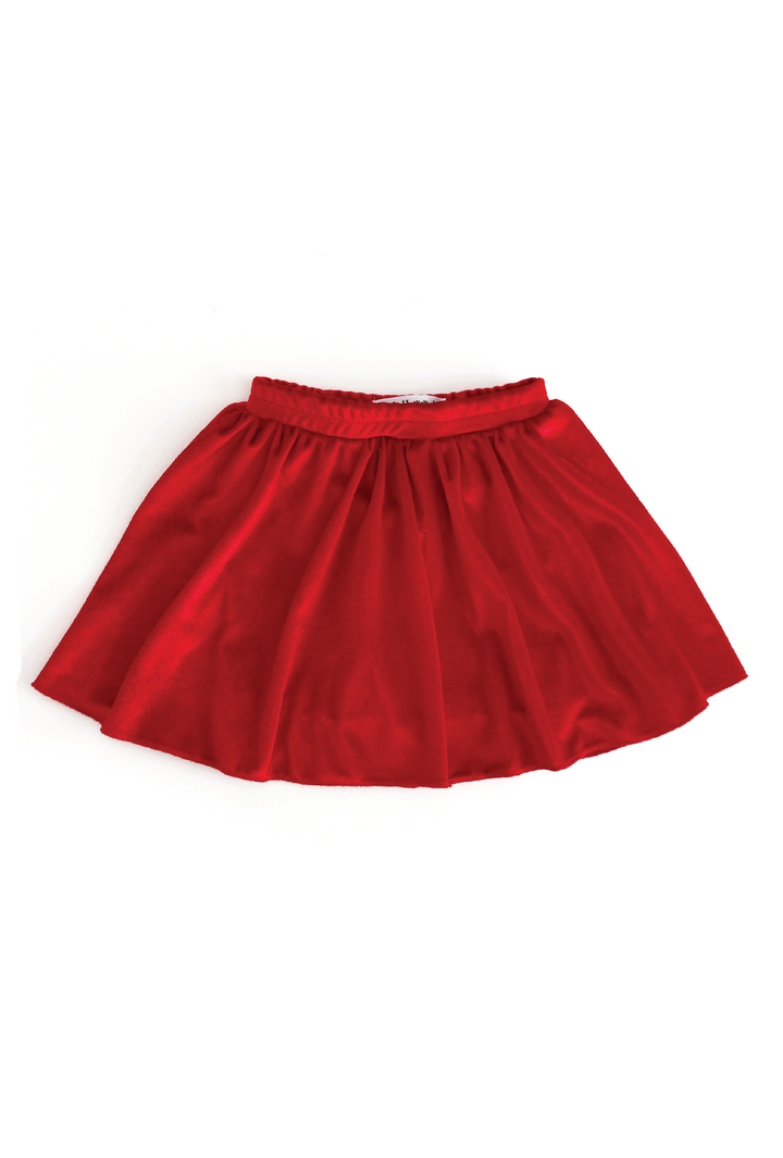 girls bright red velvet twirly skort made to match Valentine&