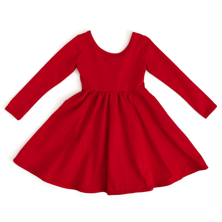 girls long sleeve cotton blend dress in red for Valentine's Day