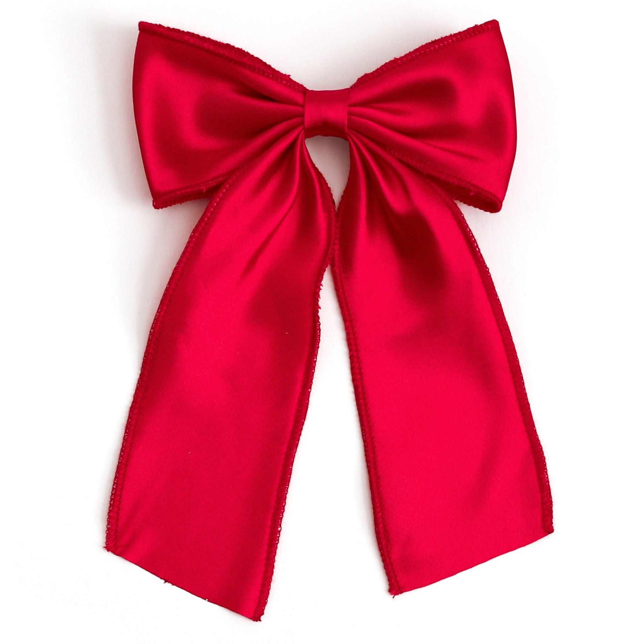 girls' red double long tail long tail satin holiday bow on clip