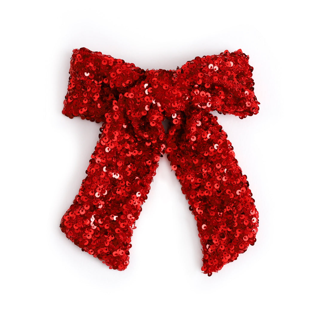 girls' red sequin holiday bow on clip