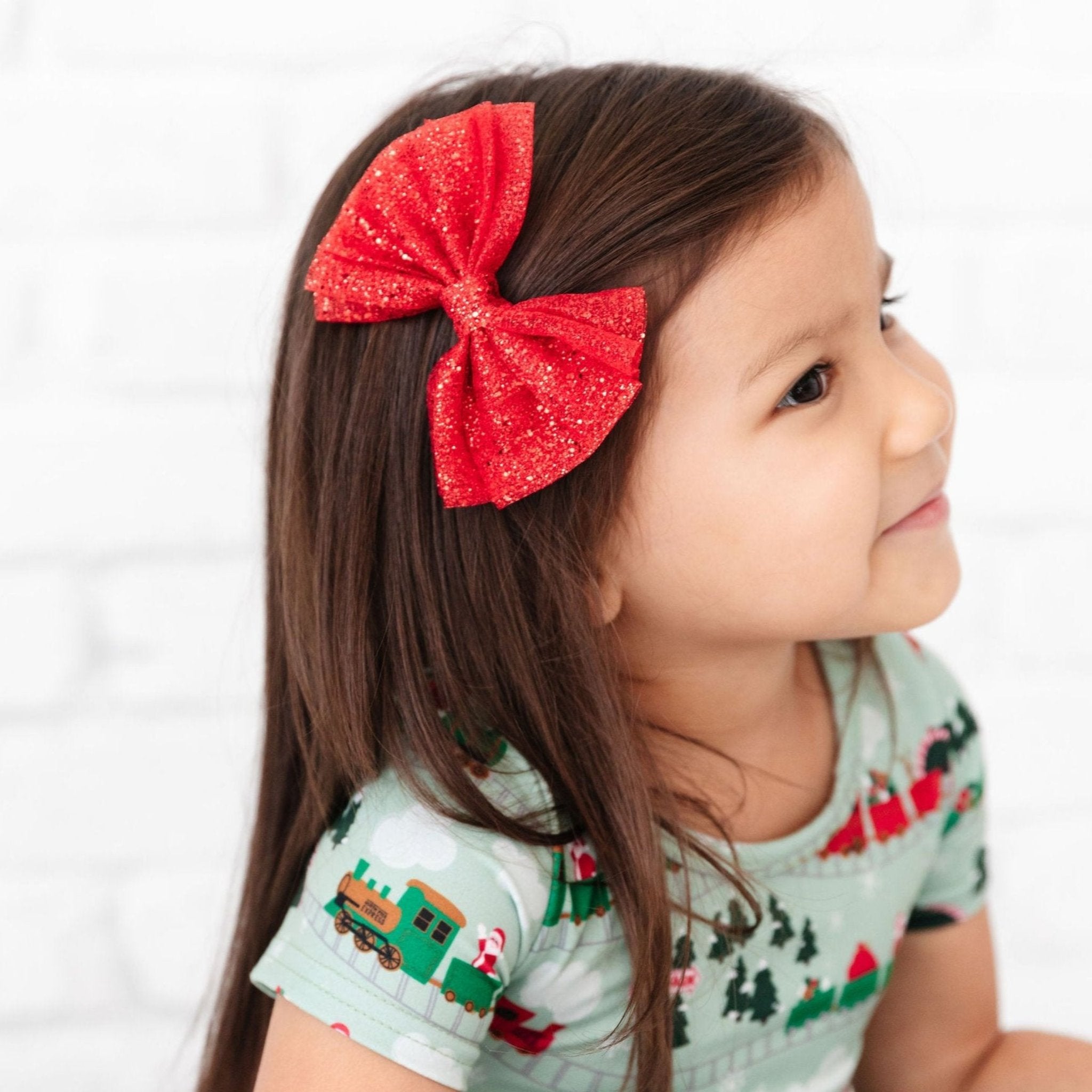 girls red sparkle hair bow christmas