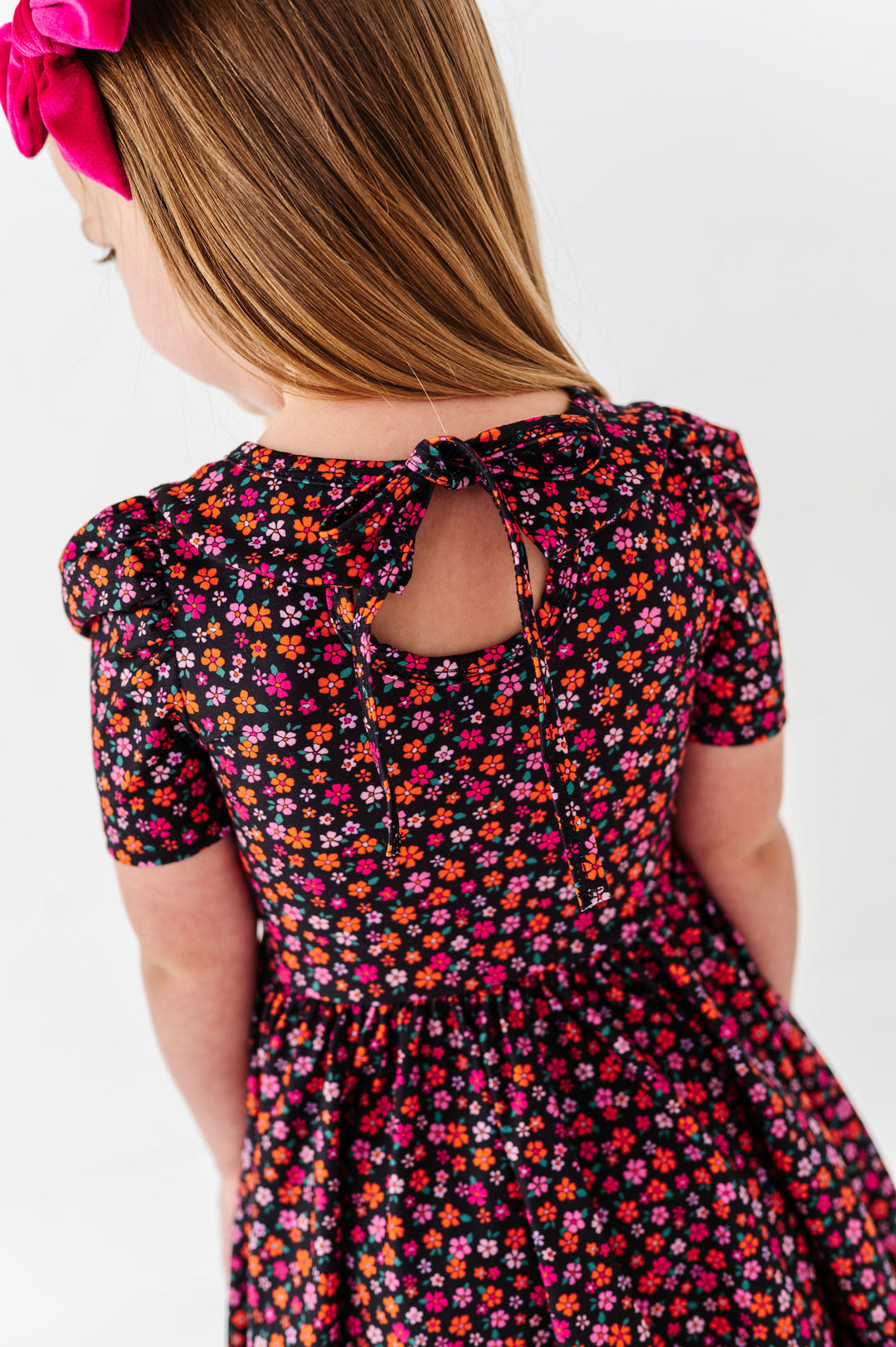 back keyhole dress detail on halloween print floral dress for girls