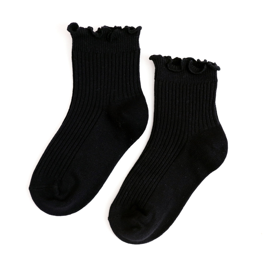 Girls' Ribbed Lettuce Trim Midi Socks