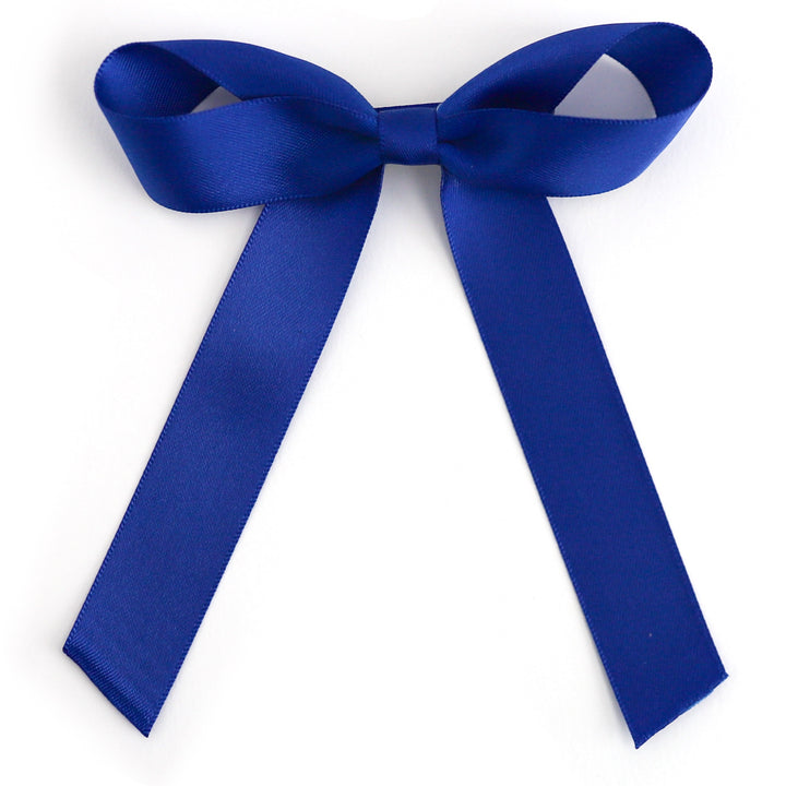 girls hand tied royal blue satin hair bow on alligator clip to match fourth of July outfits