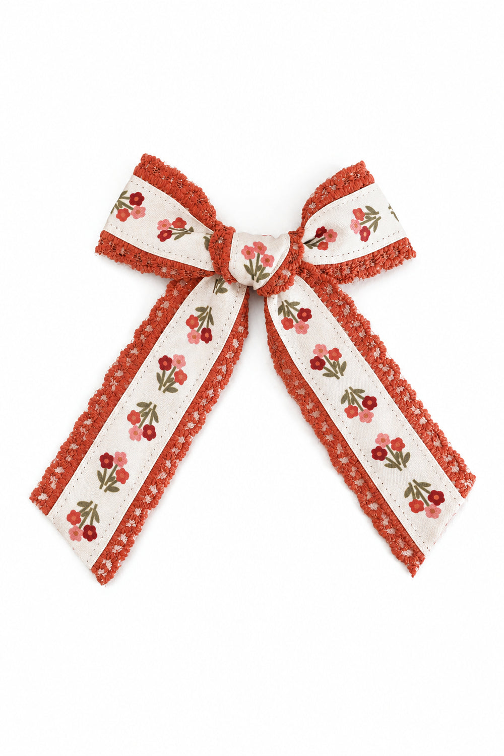 girls cream ribbon bow with rust lace trim and petite fall floral print