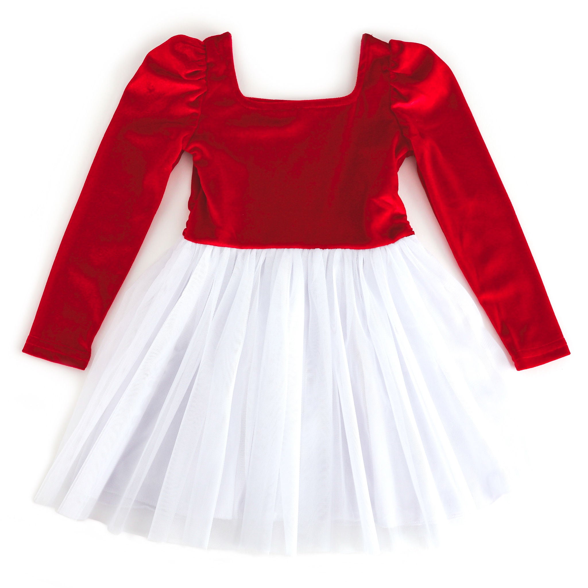 girls christmas dress with red velvet top and white tulle skirt