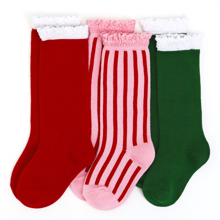 santa baby knee high sock set for girls 