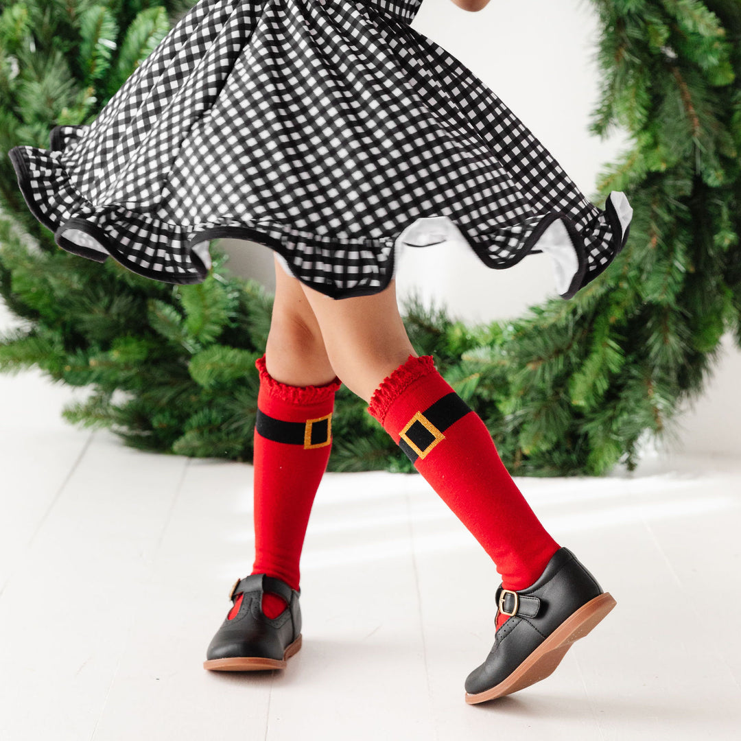 santa buckle knee high socks for girls