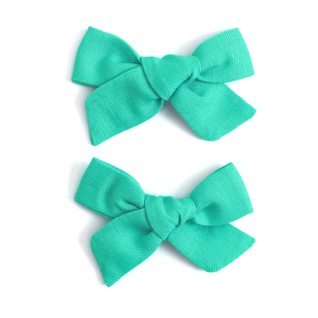 sea glass green linen girls pigtail bows