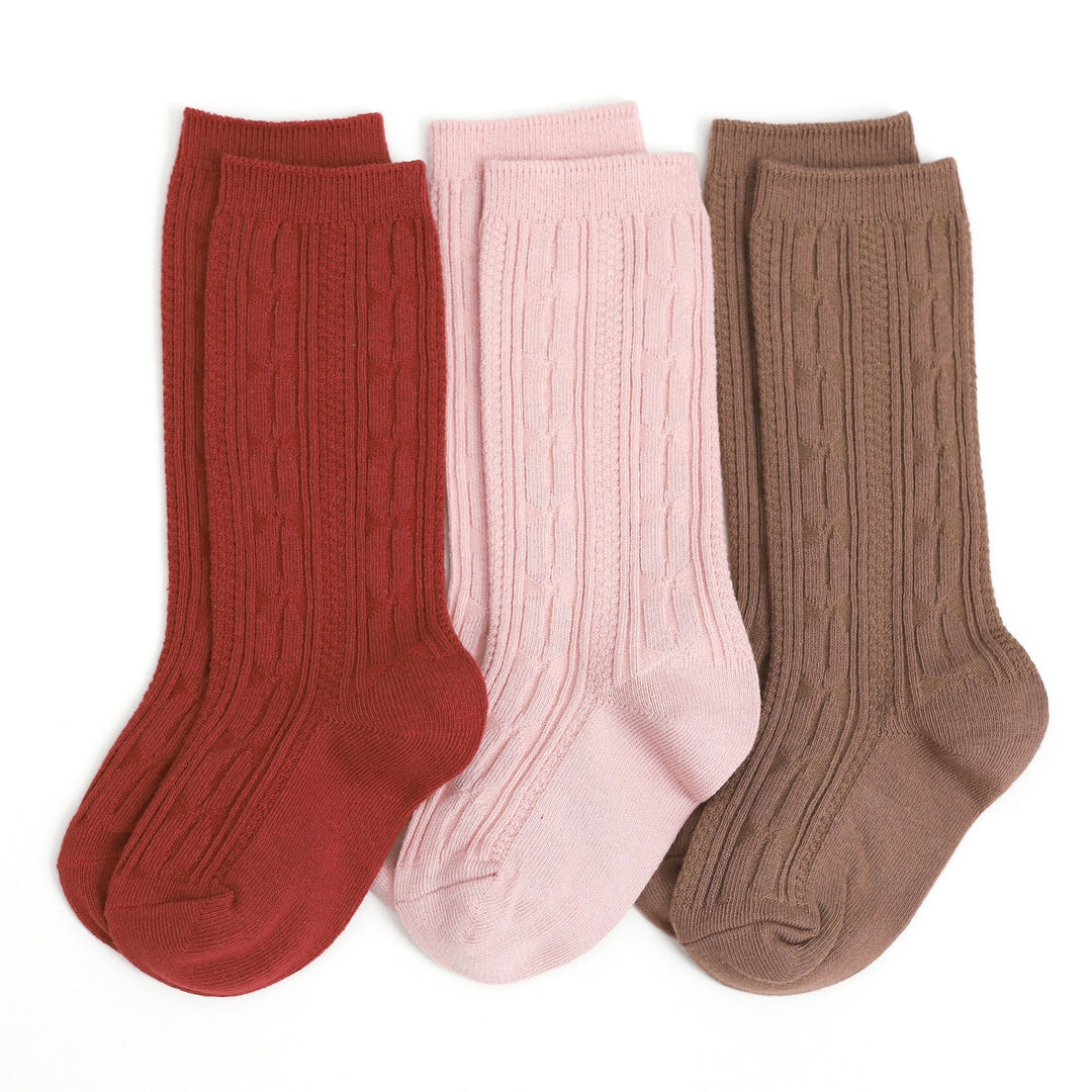 sequoia cable knit knee high 3-pack - redwood, ballet pink, mocha