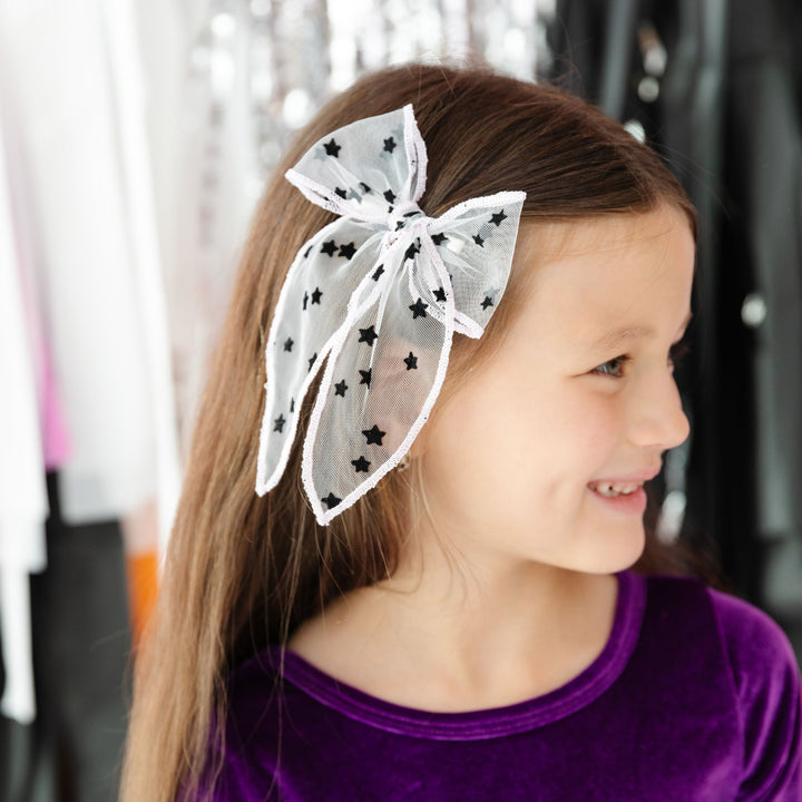 Party Girl Bow - Sheer Stars, Wisteria Trim