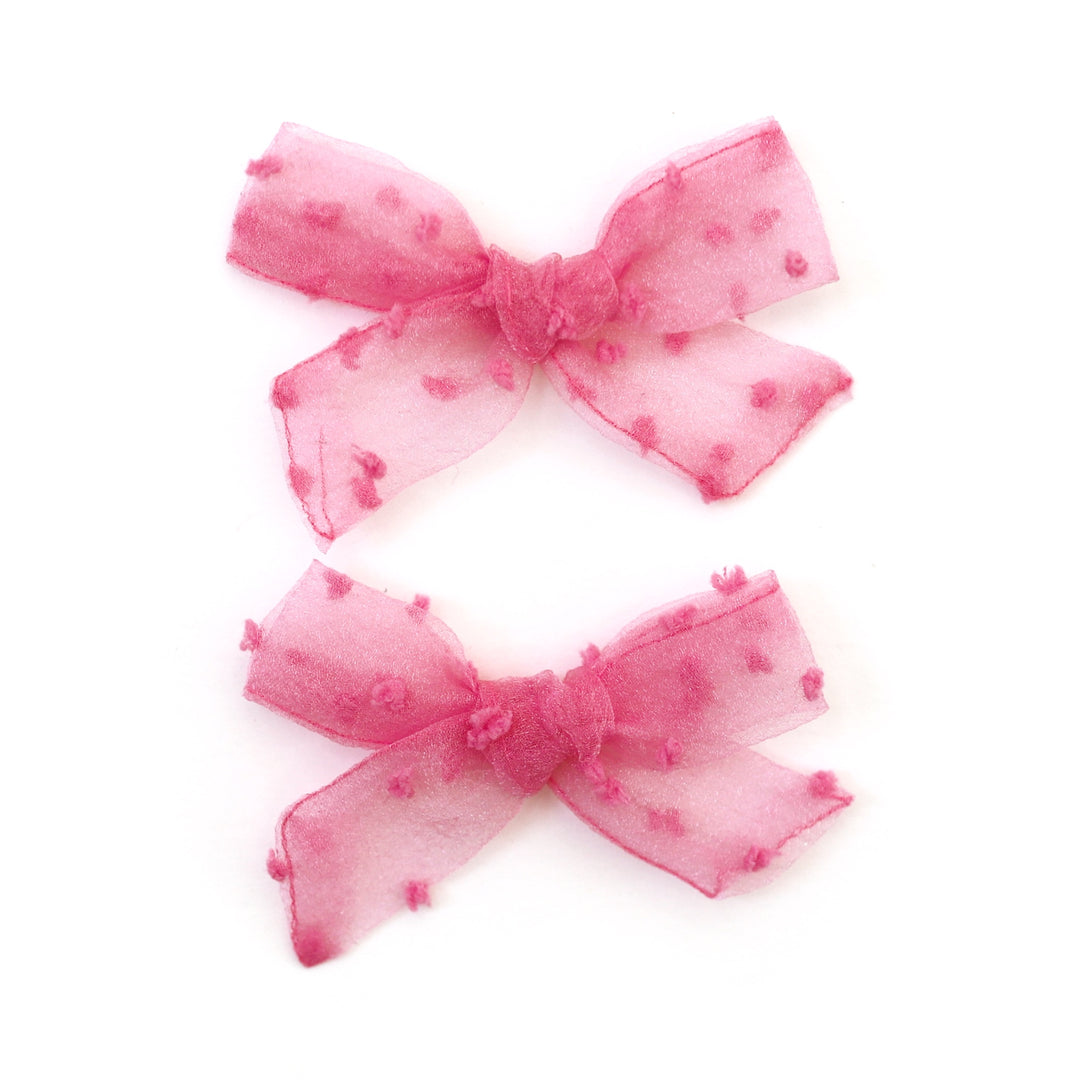 shimmery sheer dot pigtail bows in bright pink