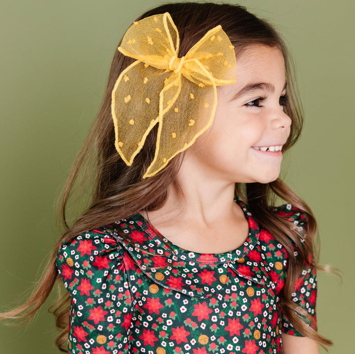 Party Girl Bow - Sheer Gold Dottie
