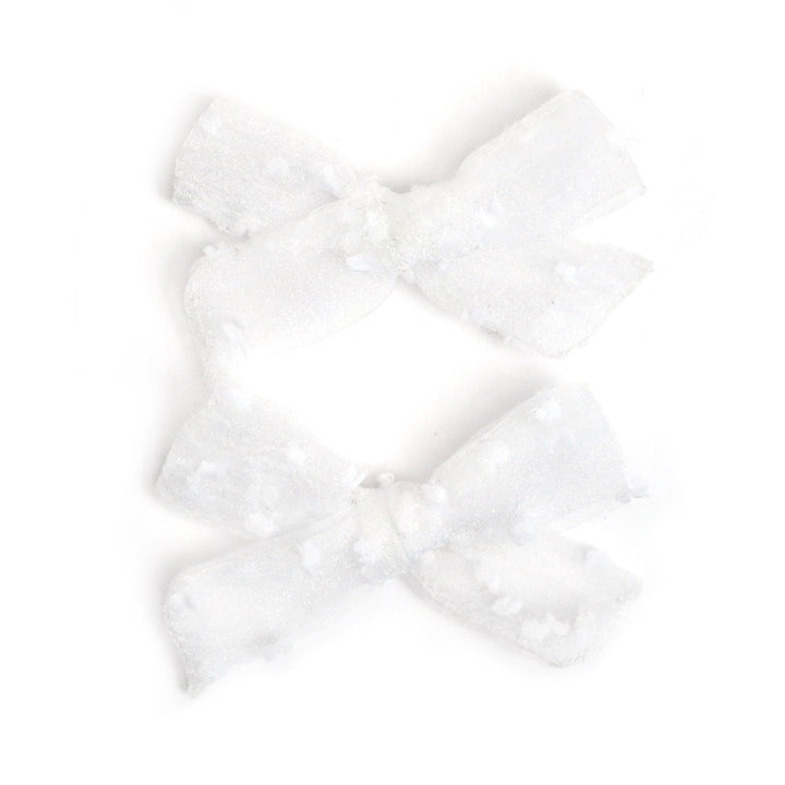 Pigtail Bows - Sheer White Dottie