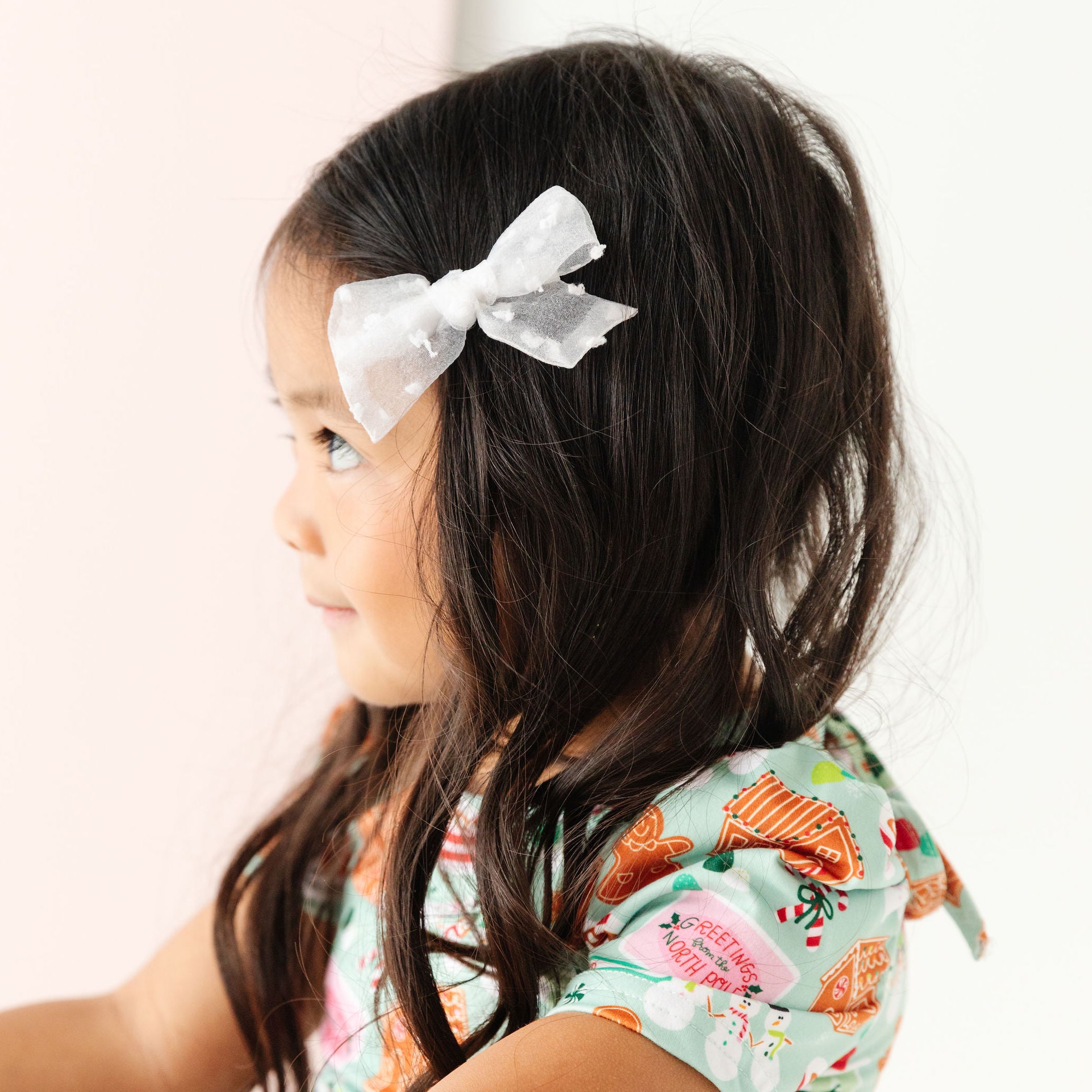 Pigtail Bows - White Sheer Dot