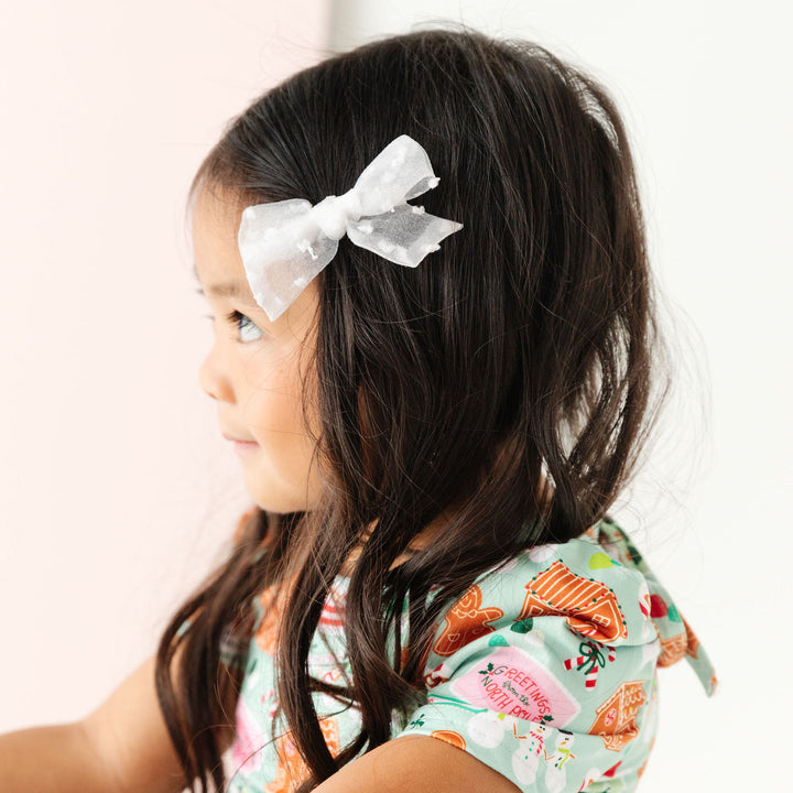 Pigtail Bows - Sheer White Dottie