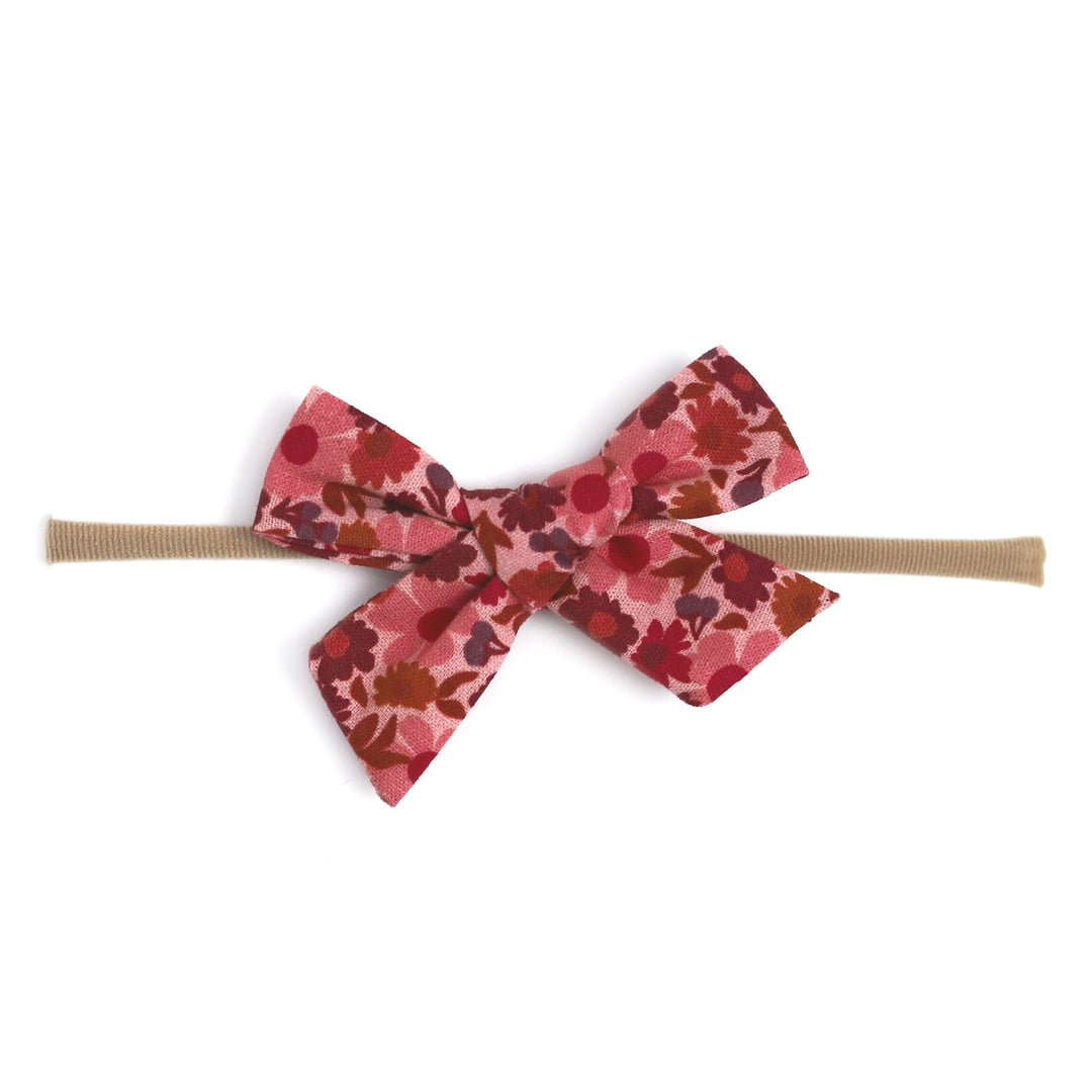 pink floral linen baby bow