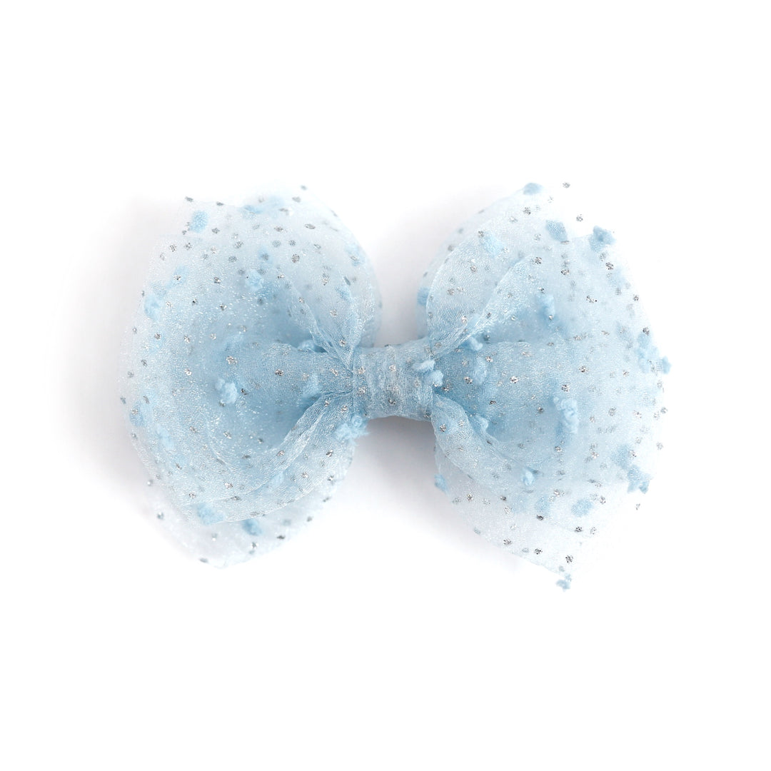 girls sparkly light blue sheer tutu bow for Christmas