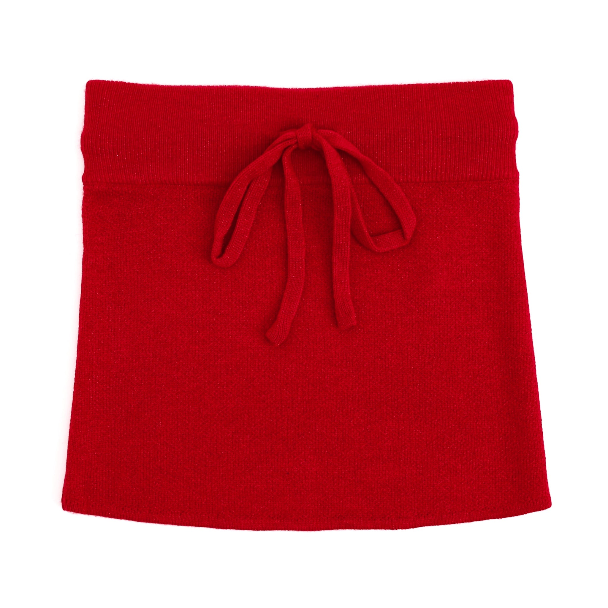 girls sparkly red knit skirt with drawstring bow