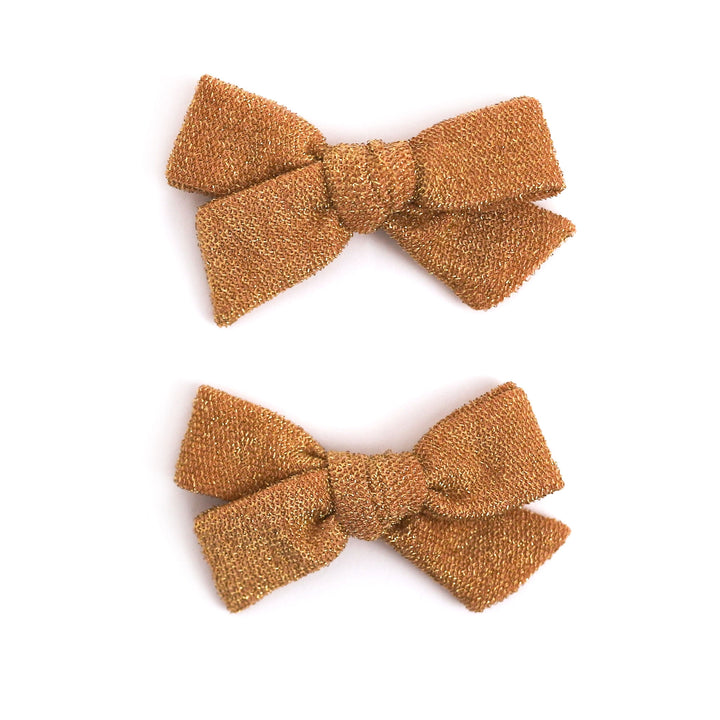 Pigtail Bows - Sparkly Gold