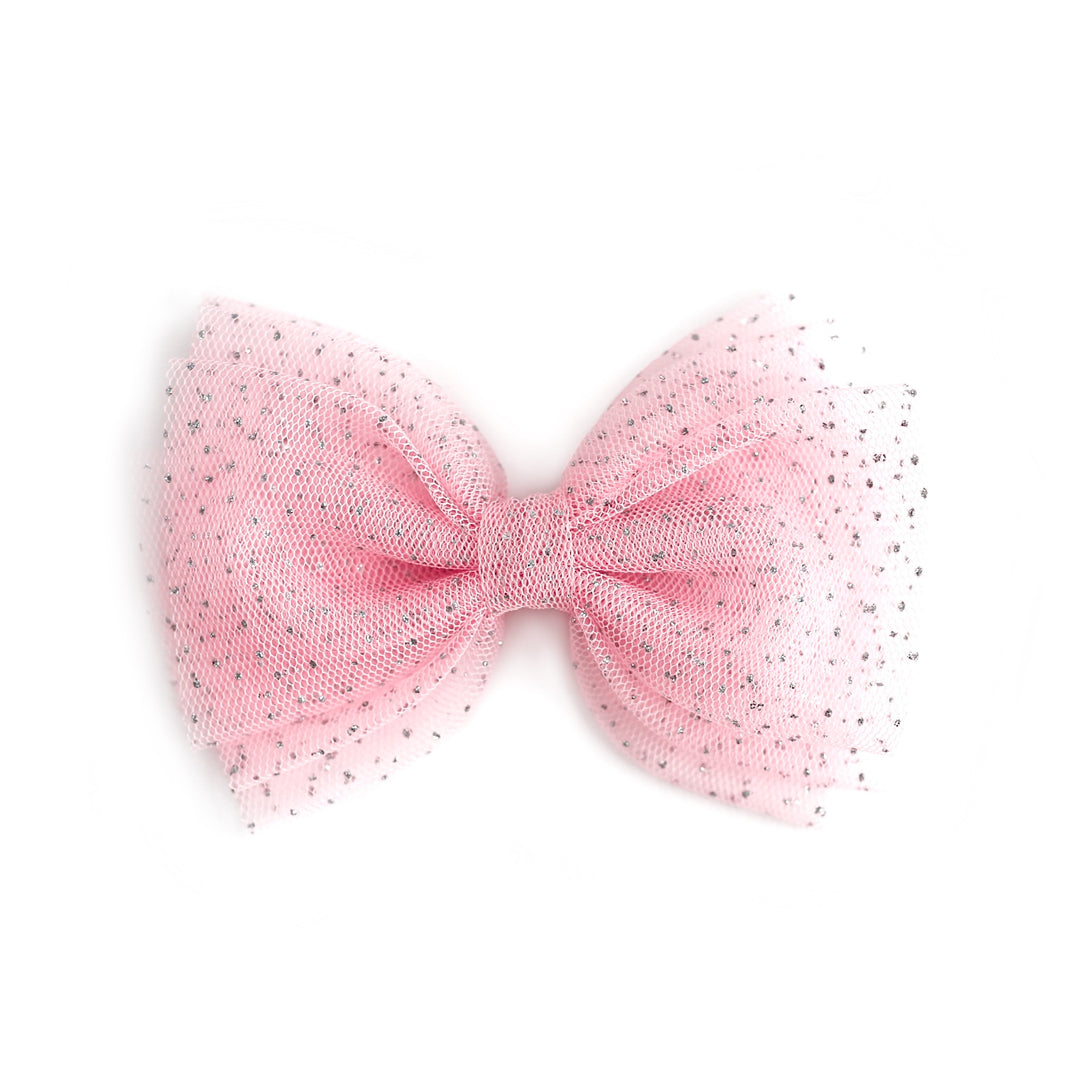 girls' sparkly pink tulle bow on clip