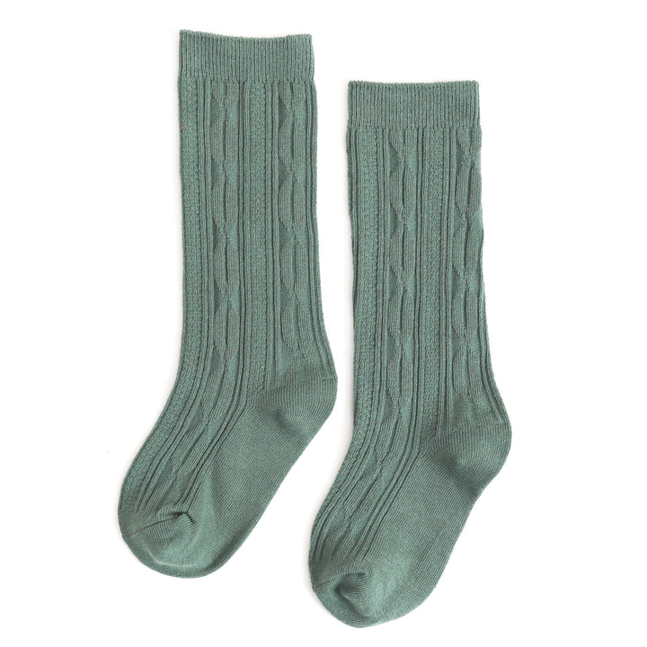 spruce green cable knit knee high socks