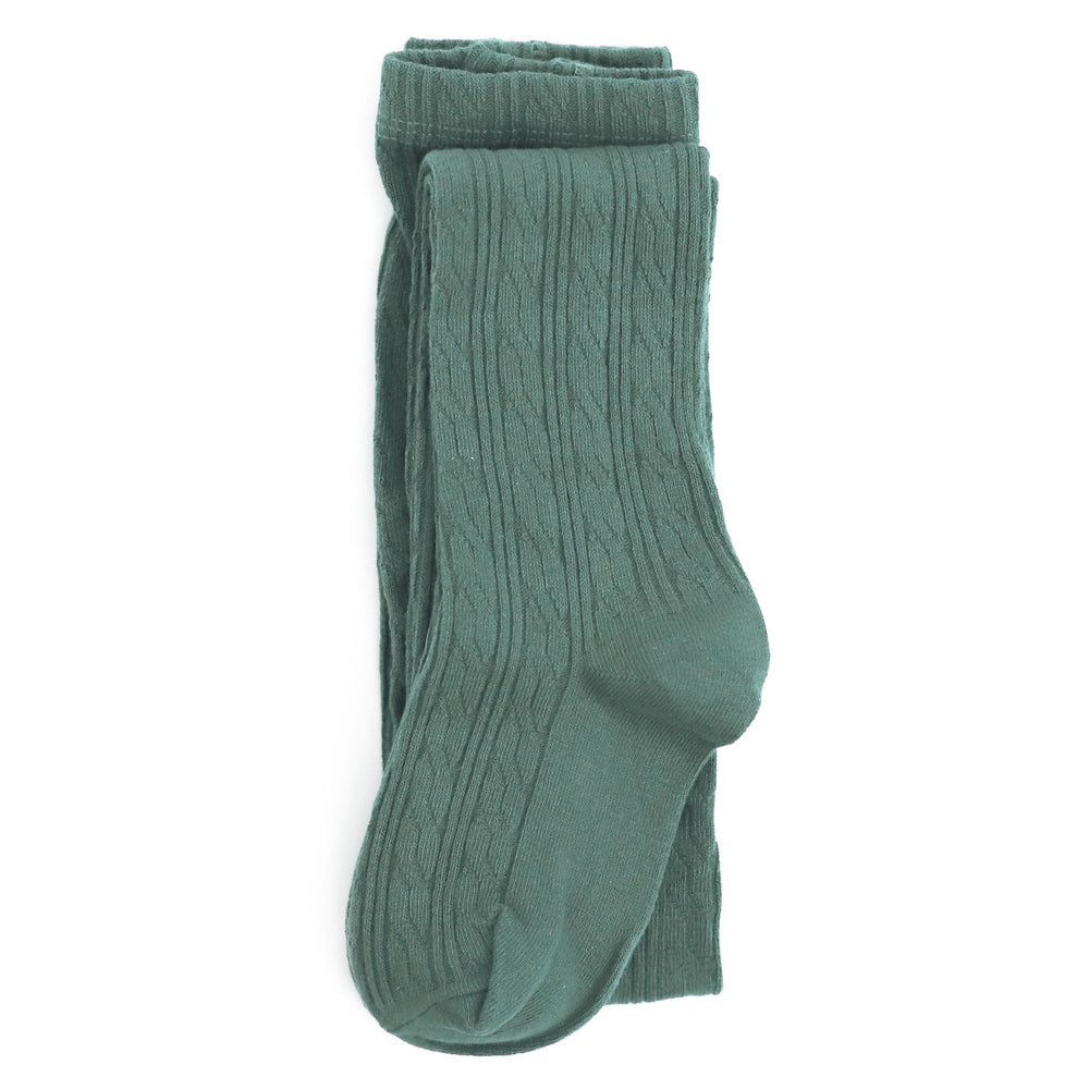 spruce green cotton cable knit tights for babies, toddlers and girls