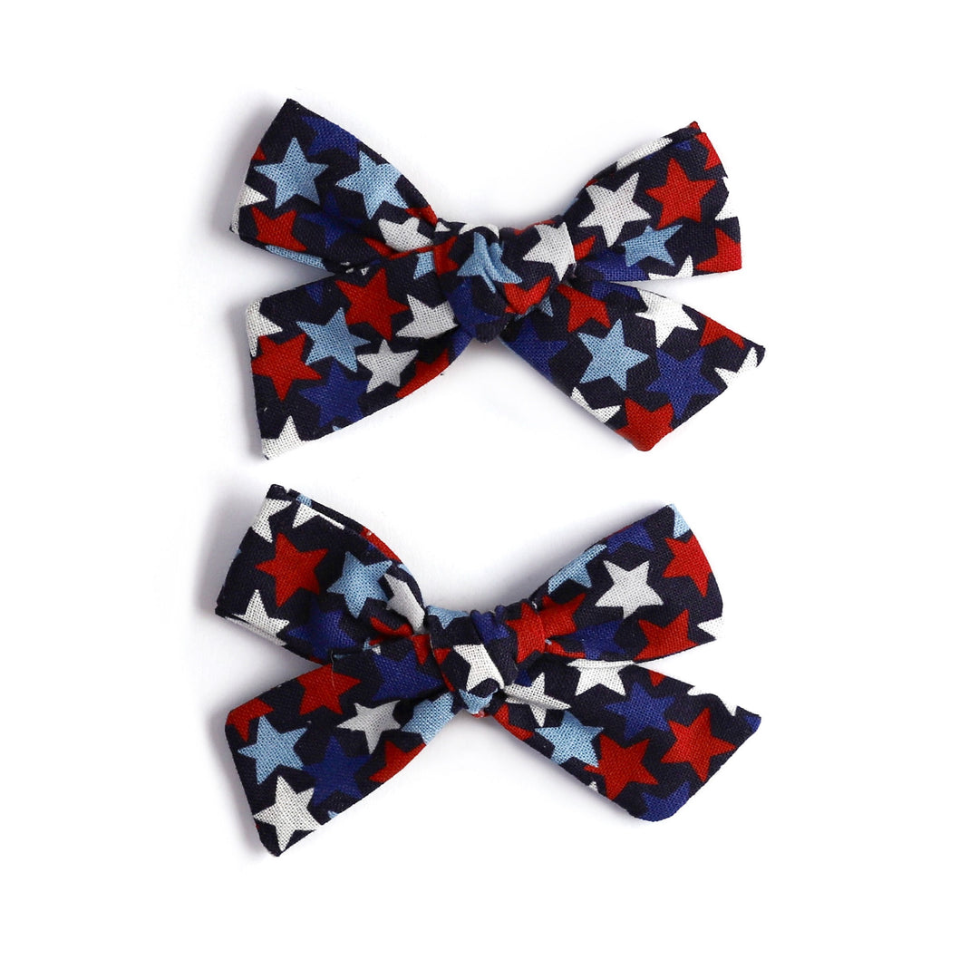 4th of july star print pigtail hair bow clips