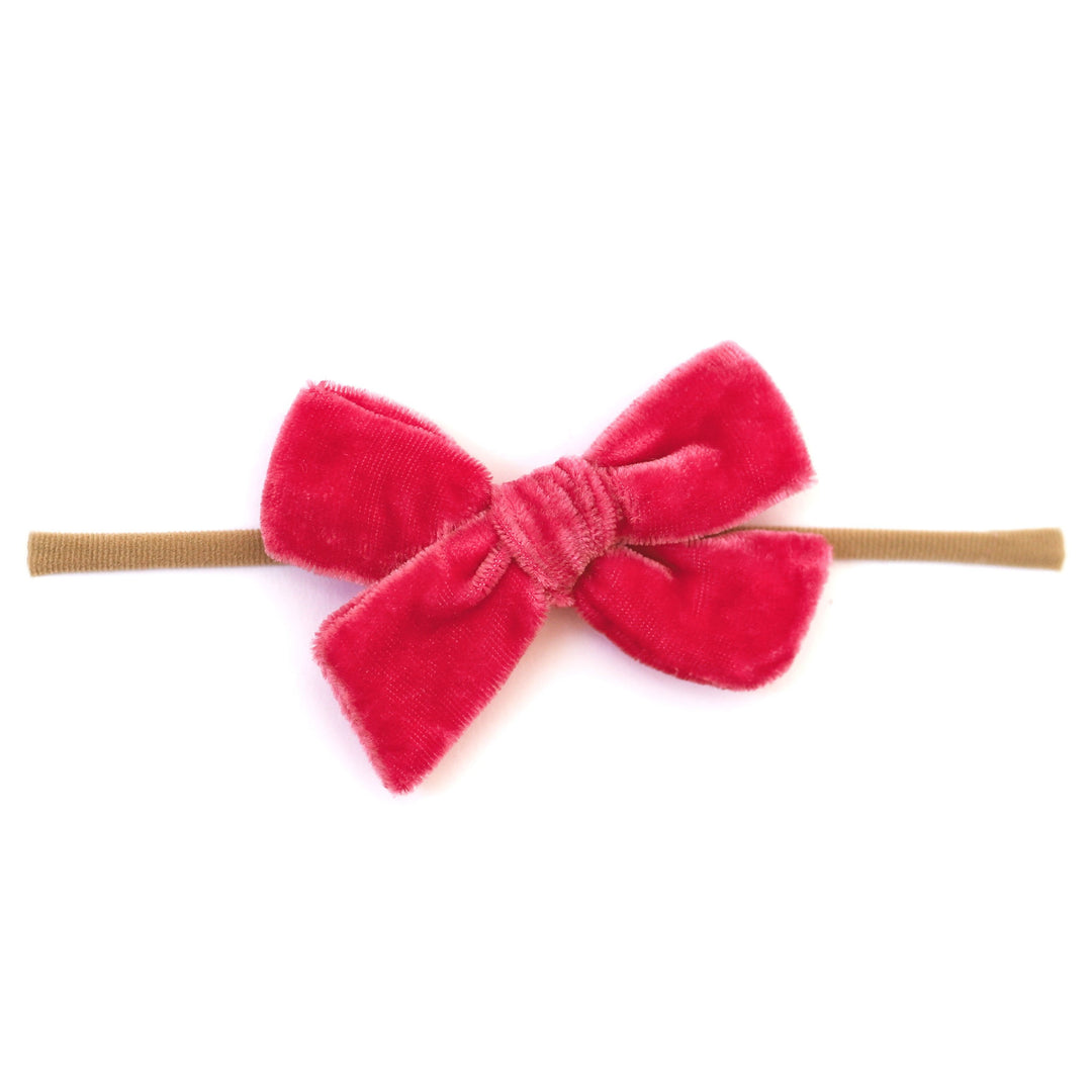 strawberry pink velvet baby bow on nylon headband