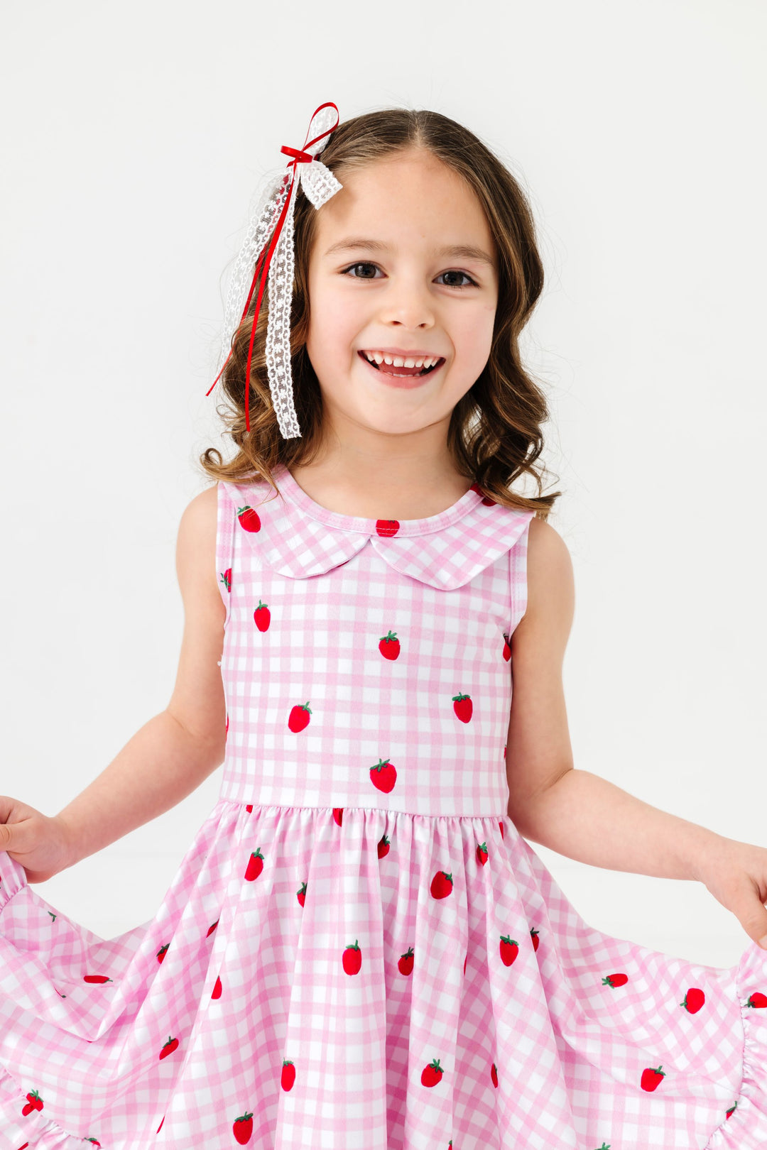 Girls' Strawberry print tank top style twirl dress – Little Stocking Company Girls' Strawberry print tank top style twirl dress – Little Stocking Company