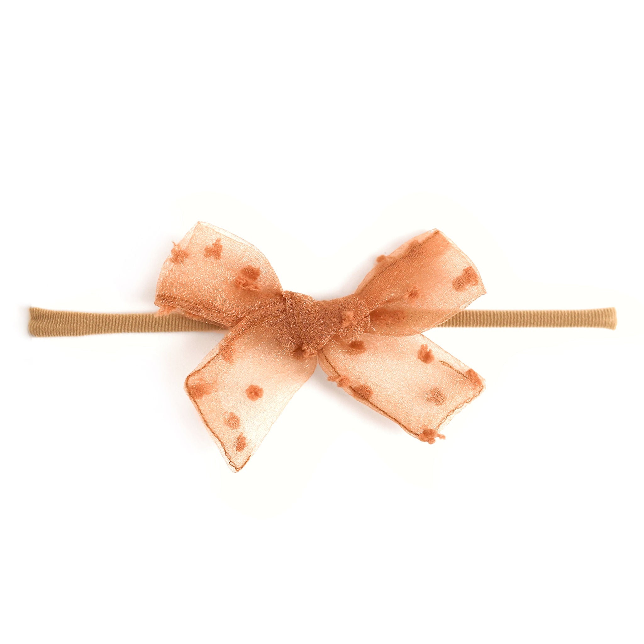 sugar almond brown sheer dot baby bow on nylon headband