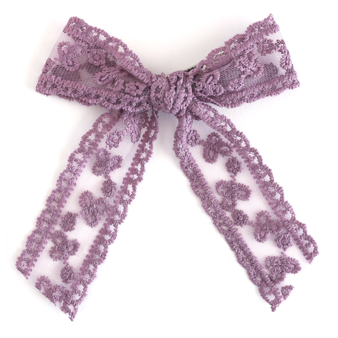 girls dusty purple lace bow on alligator clip to match fall collection