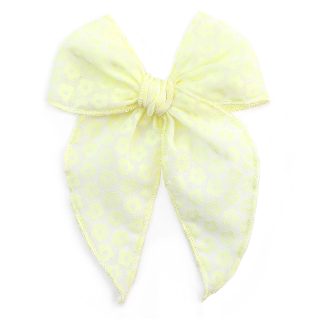 sheer sunshine yellow floral hair bow on clip