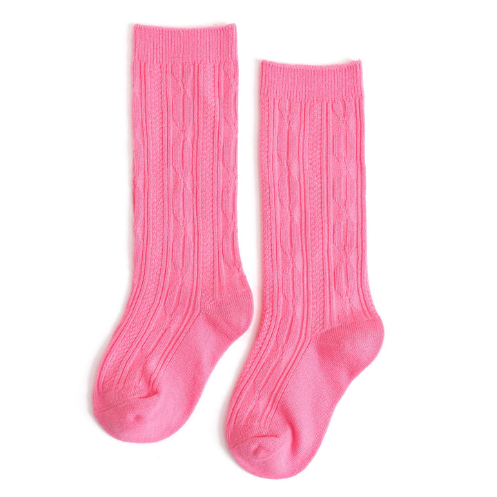 taffy pink cable knit knee high socks for babies and little girls