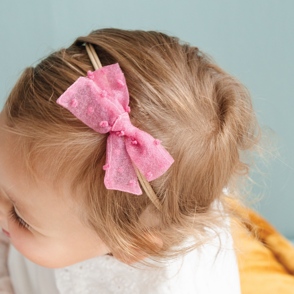 Baby Bow Pink Sheer Dot – Little Stocking Company