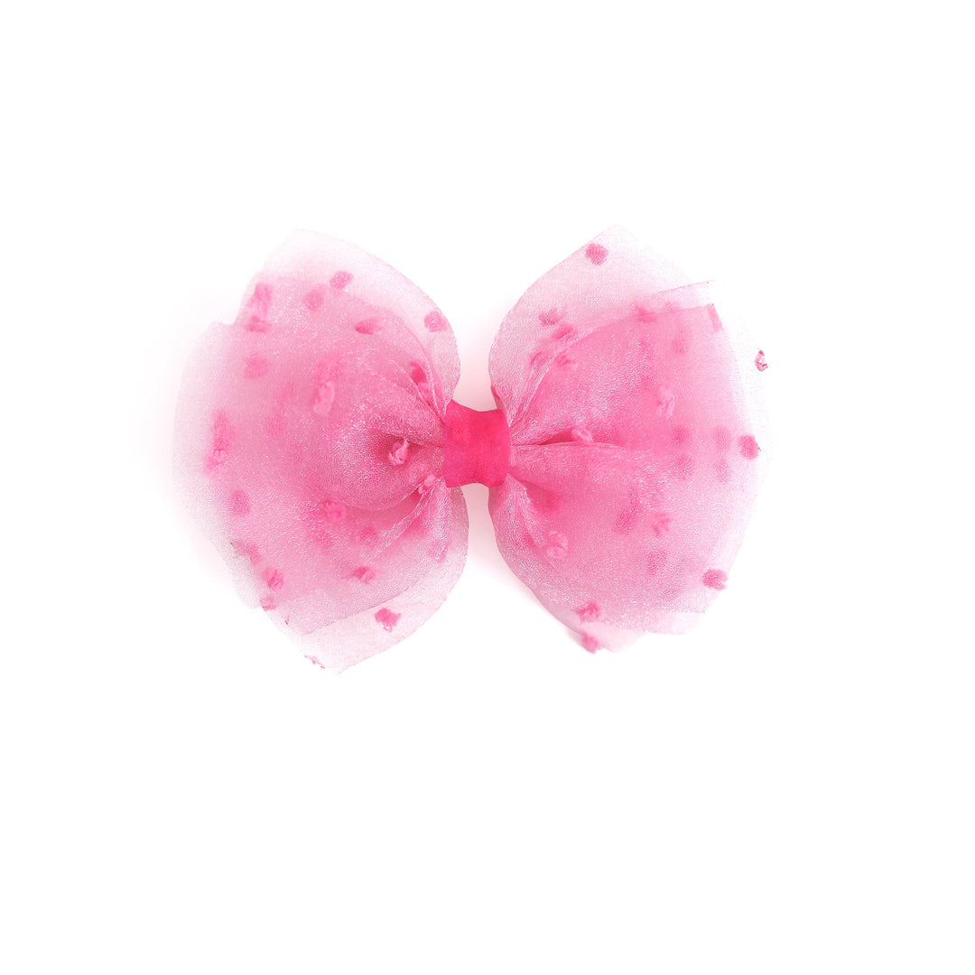 girls' pink sheer dot bow clip