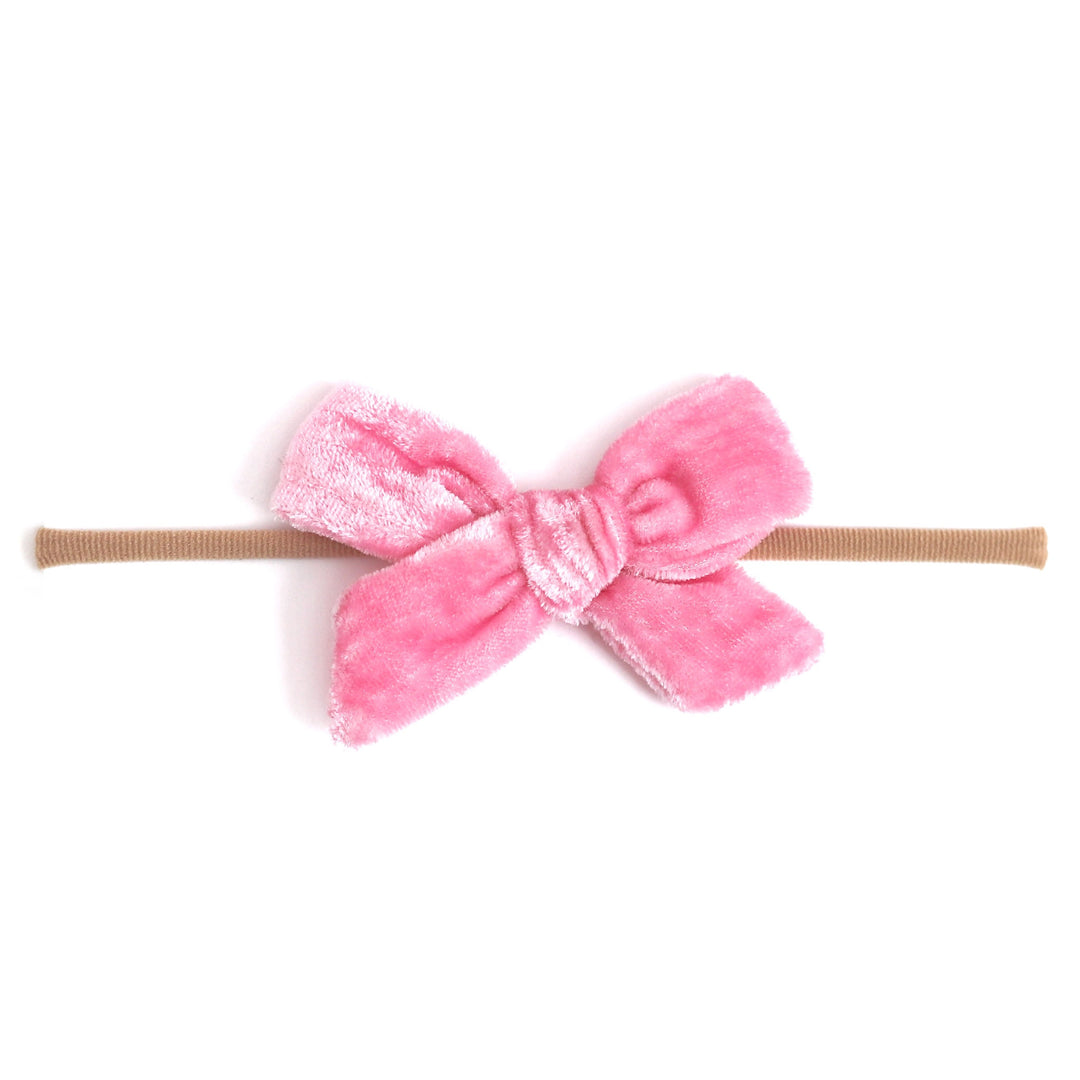 taffy pink velvet baby bow on nylon headband