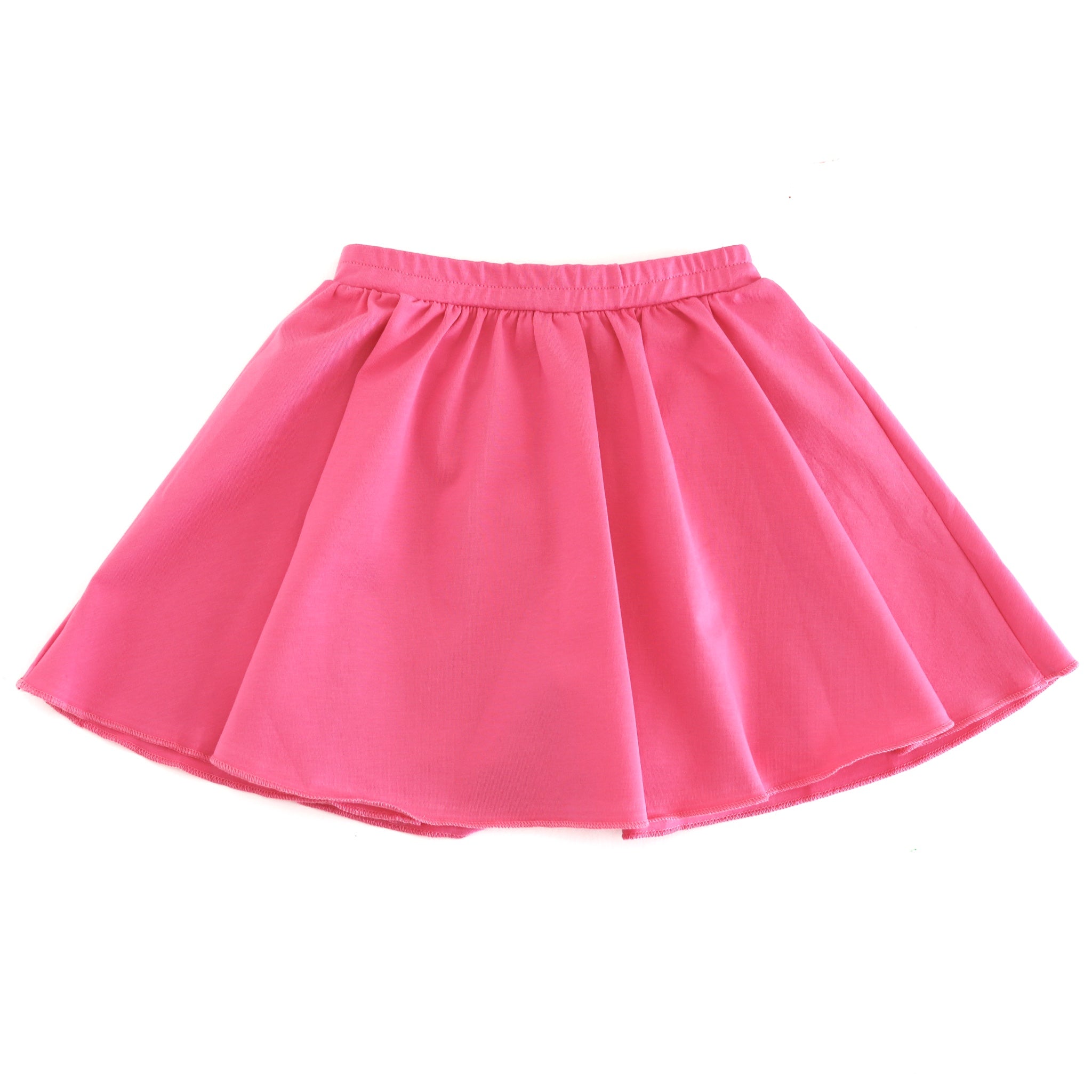girls candy pink cotton knit skort with bult in shorts and stretchy elastic waistband to match spring sweaters
