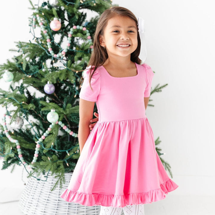 girls pink square neck dress