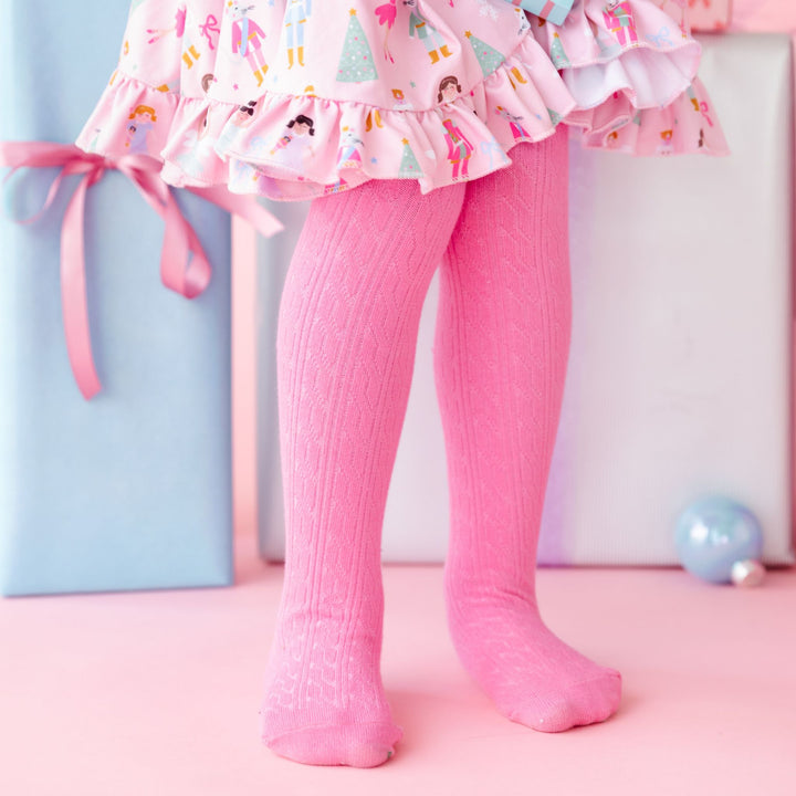 girls pink tights with nutcracker christmas dress