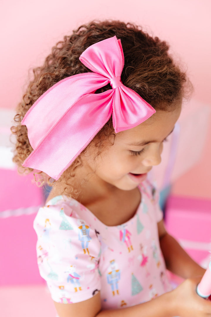 girls pink satin hair bow