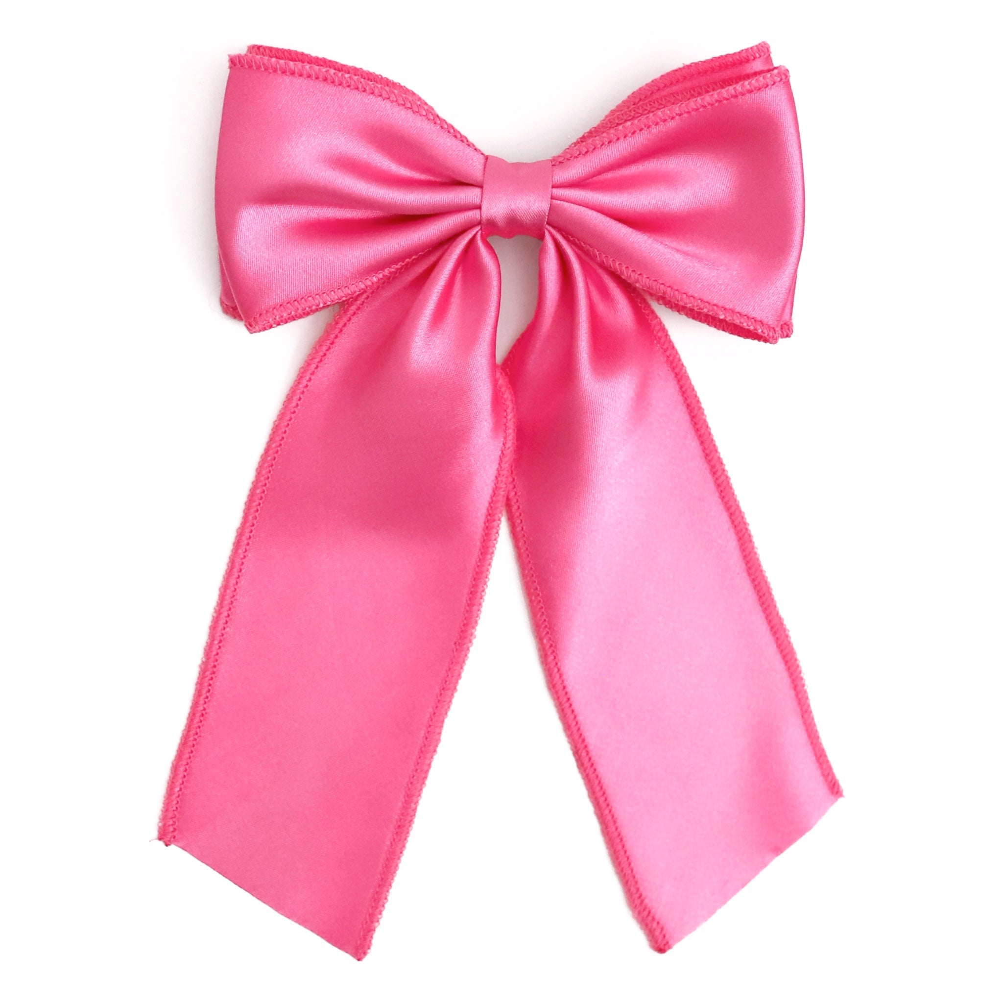 girls' medium pink satin long tail holiday bow on clip