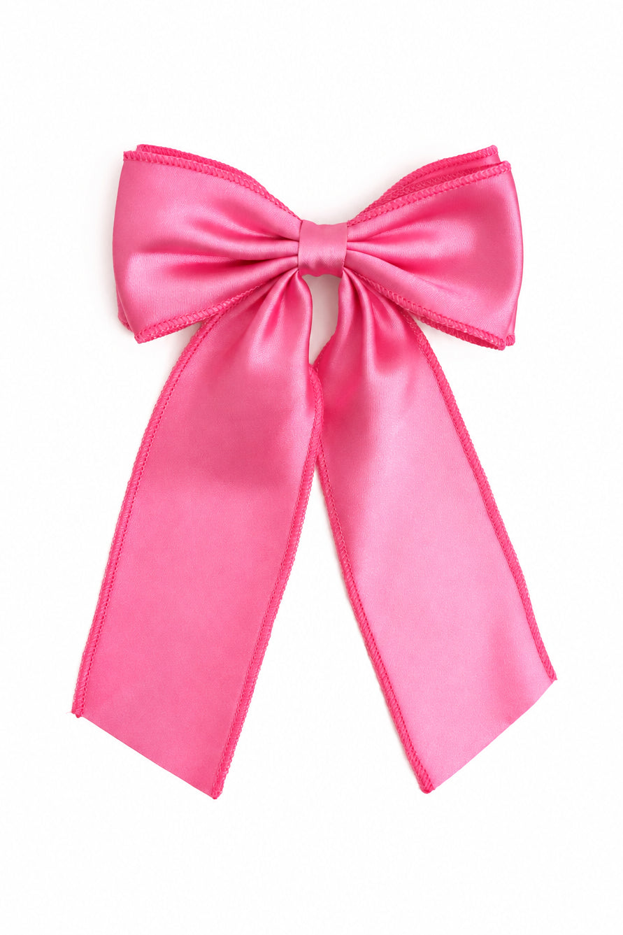 girls' medium pink satin long tail holiday bow on clip