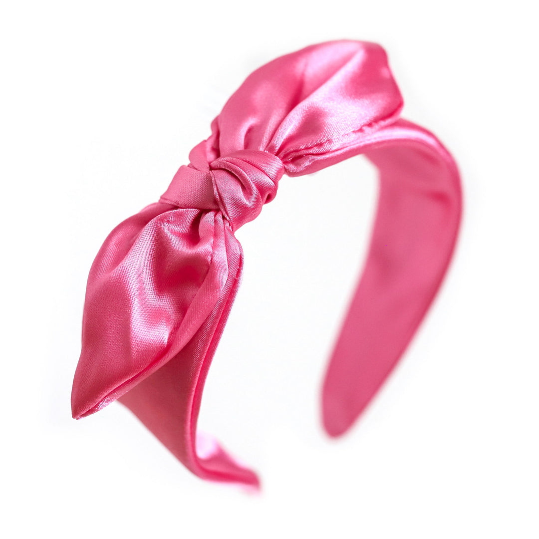 girls pink satin headband with knotted bow