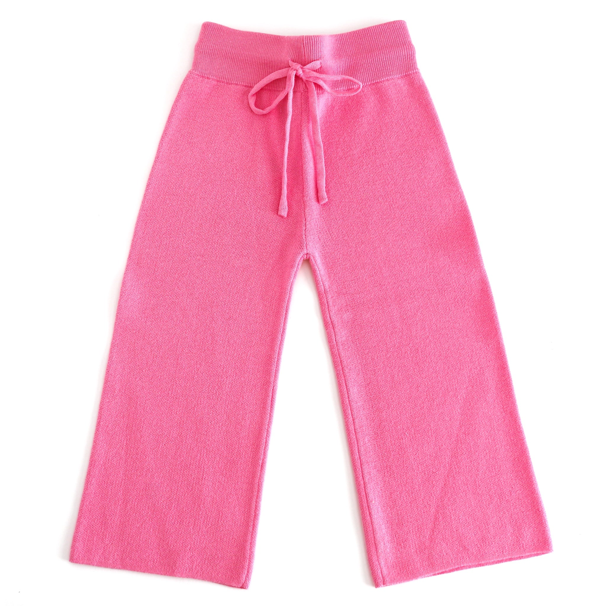 girls' pink 100% cotton knit sweater pants with drawstring waist to match spring collection