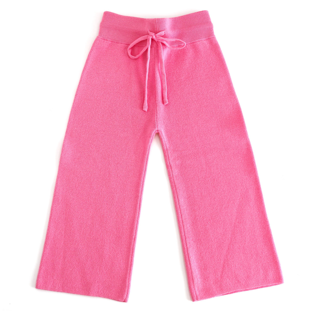 girls' pink 100% cotton knit sweater pants with drawstring waist to match spring collection