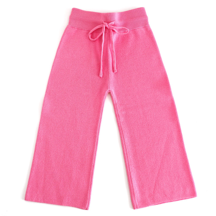 girls' pink 100% cotton knit sweater pants with drawstring waist to match spring collection
