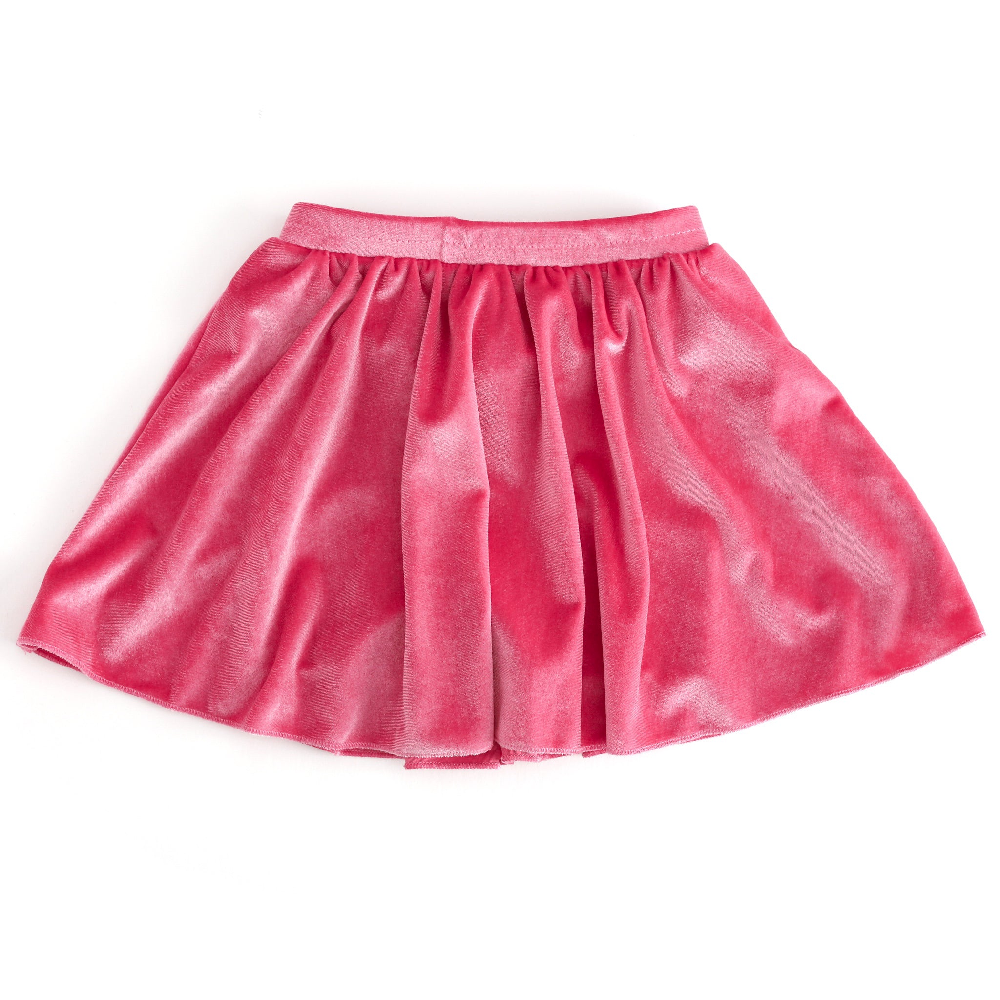 girls pink velvet skort with stretchy waistband and built tin velvet shorts
