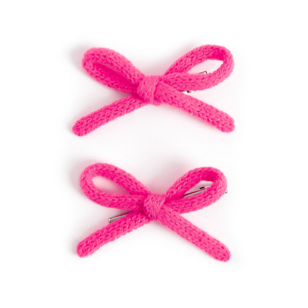 pink yarn pigtail bows on clips for Valentine's Day