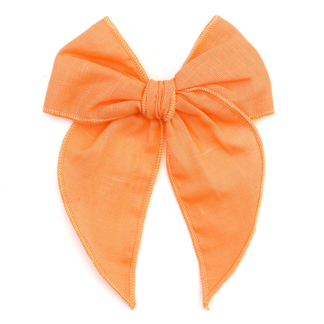tnagerine orange linen girls hair bow